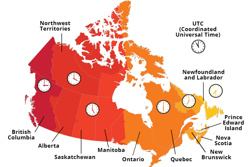 A detailed map of Canadian time zones