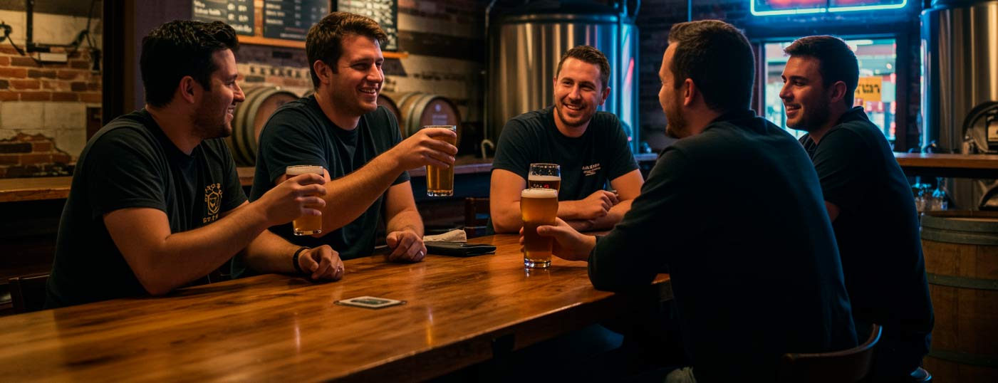cozy brewery with people enjoying beer